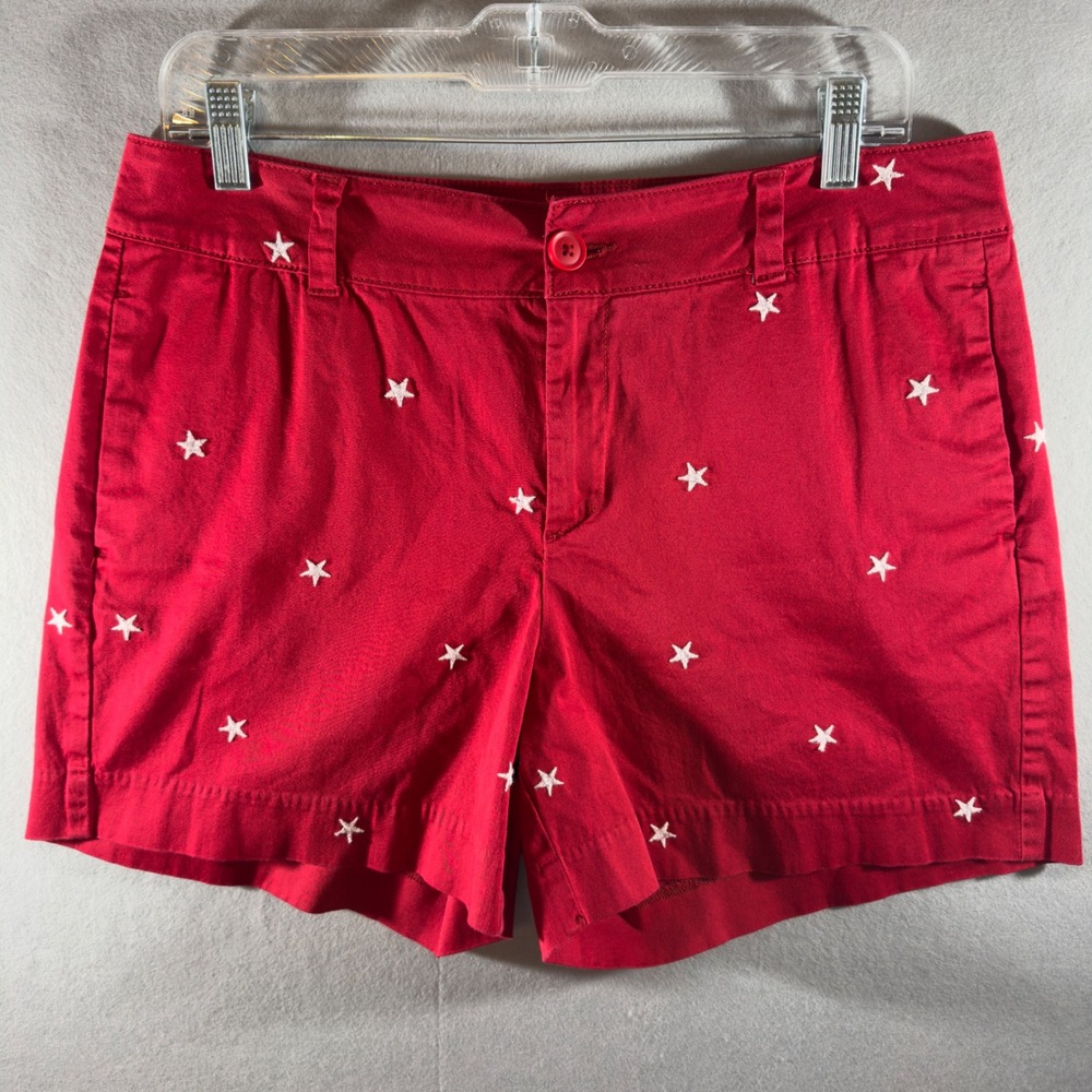 376 | St Johns Bay Women 10 Embroidered Star Chino Short Red Americana Patriotic